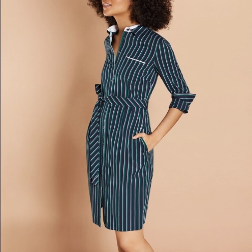 Brooks Brothers Striped Cotton Dobby Shirt Dress long sleeves